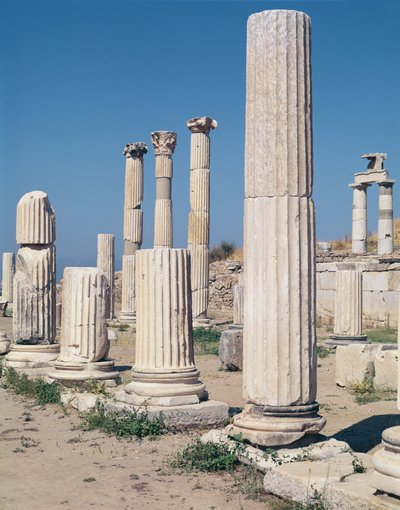 Detalle de las columnas en el Ágora del Mercado Superior de Roman